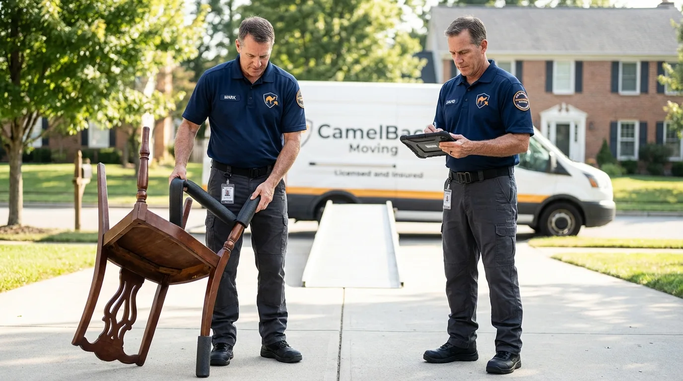 Movers inspecting furniture for damage prevention before loading in Radcliff, KY