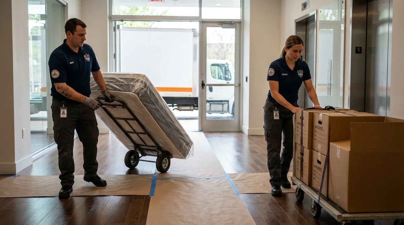 Professional apartment movers loading elevator in Radcliff, KY